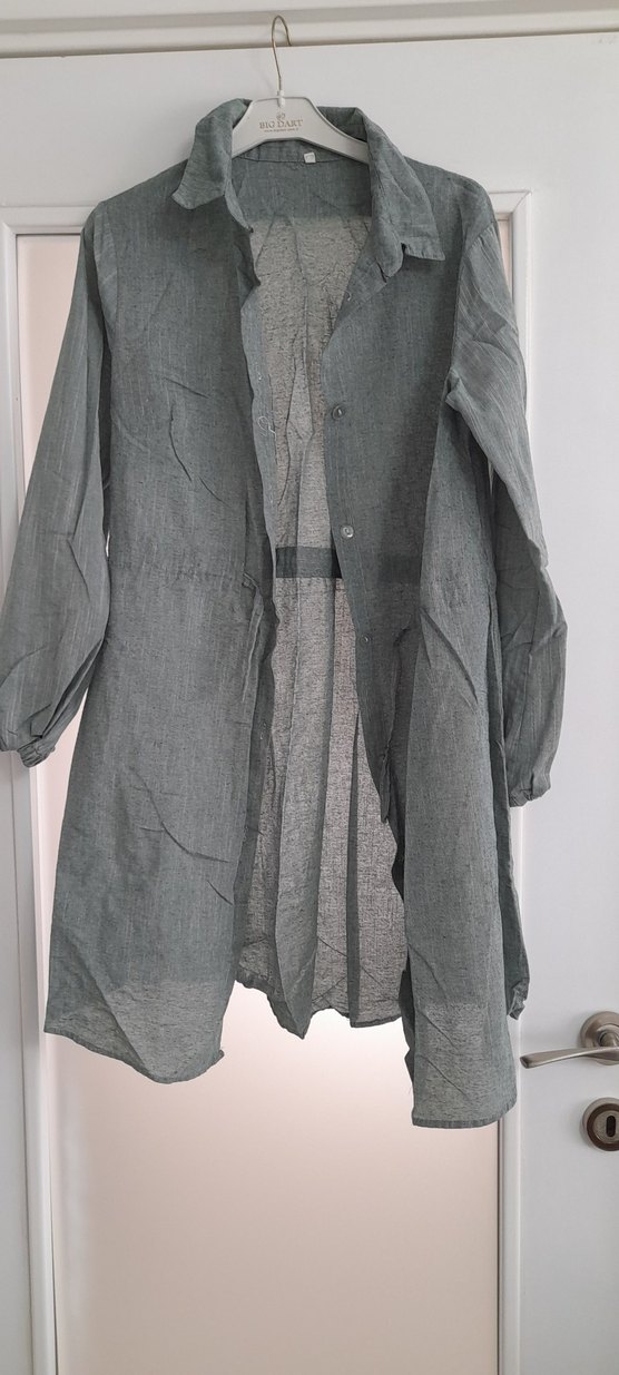 haki Uzun Keten Düğmeli Hamile ve bayan gömlek - Görsel 2