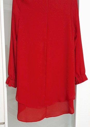 Kırmızı Midi Uzun Kollu Tunik - Görsel 2