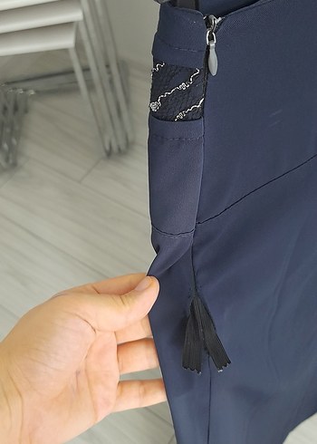 Drapeli Uzun Lacivert Kadın Etek - Görsel 3