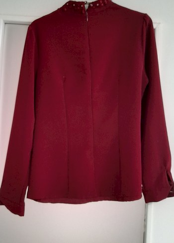 Bordo İşlemeli Boncuklu Uzun Kollu Kadın Gömlek - Görsel 4