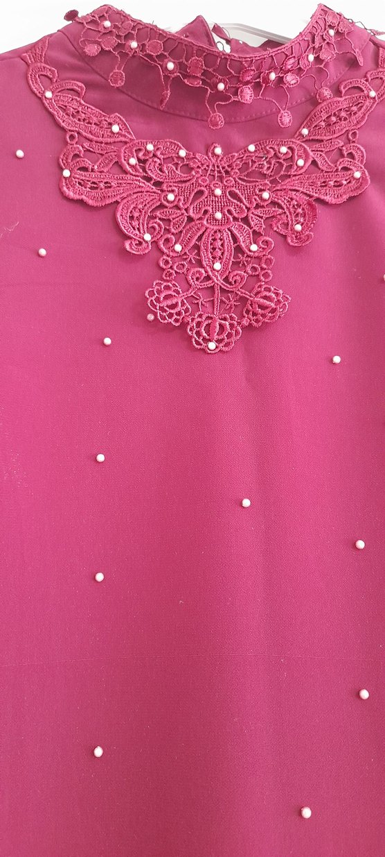 Bordo İşlemeli Boncuklu Uzun Kollu Kadın Gömlek - Görsel 3