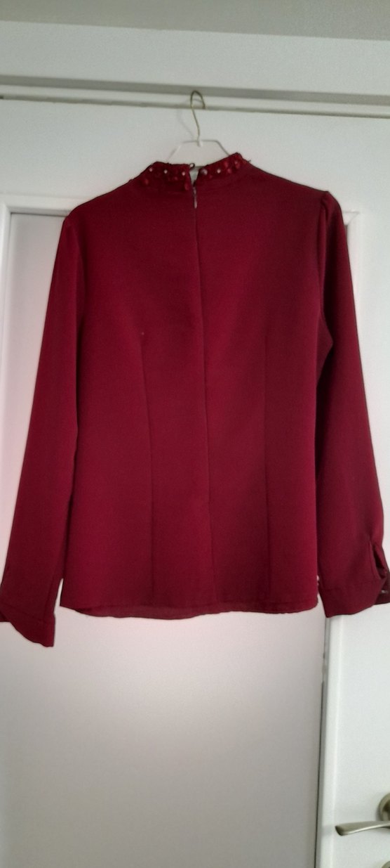 Bordo İşlemeli Boncuklu Uzun Kollu Kadın Gömlek - Görsel 4