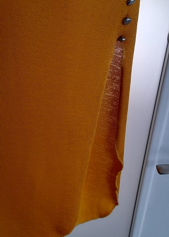 Sarı Parlak Uzun Kadın yelek - Görsel 3