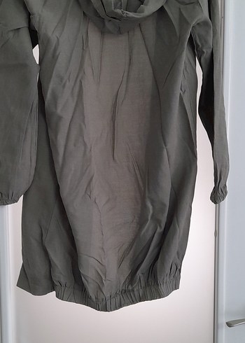 haki yeşili Uzun Keten Kadın Ceket - Görsel 3