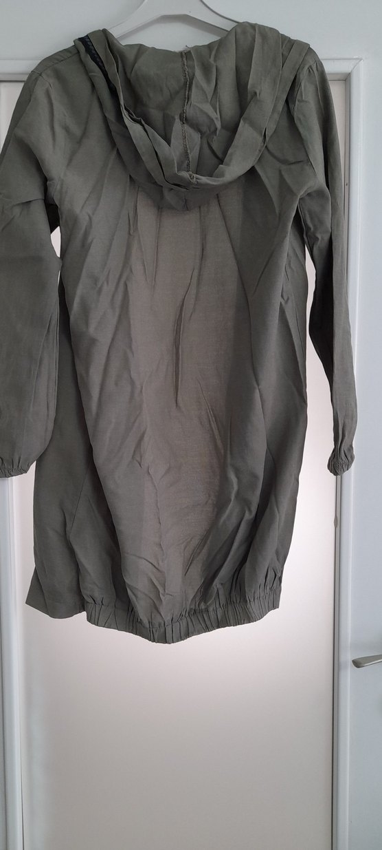 haki yeşili Uzun Keten Kadın Ceket - Görsel 3