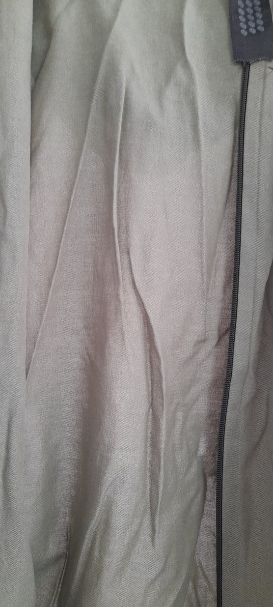 haki yeşili Uzun Keten Kadın Ceket - Görsel 2