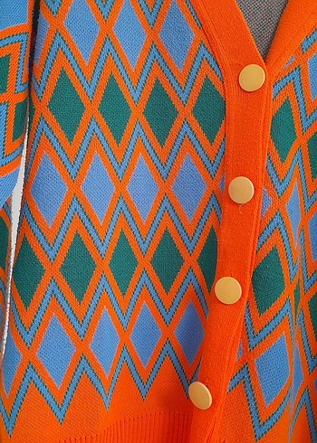 Renkli Desenli V Yaka Kadın Hırka - Görsel 2