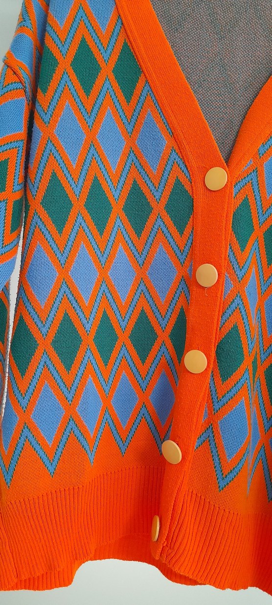 Renkli Desenli V Yaka Kadın Hırka - Görsel 2