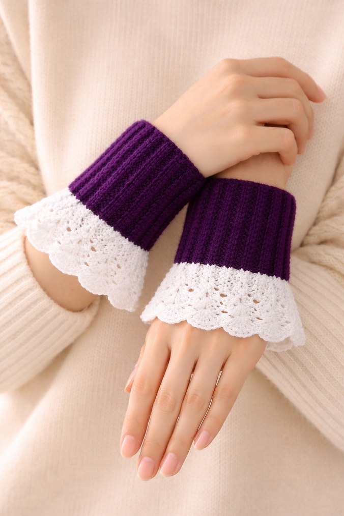 Mor Dantel Detaylı Bohem Kadın Eldiveni - Görsel 3