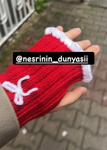 Kırmızı Örgü Kadın Eldiven - Görsel 4
