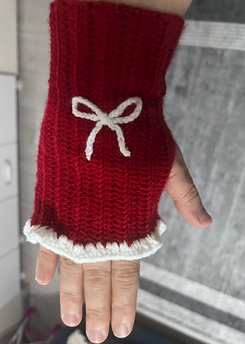 Kırmızı Örgü Kadın Eldiven - Görsel 2