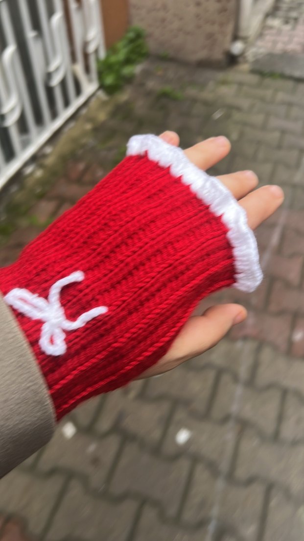 Kırmızı Örgü Kadın Eldiven - Görsel 5