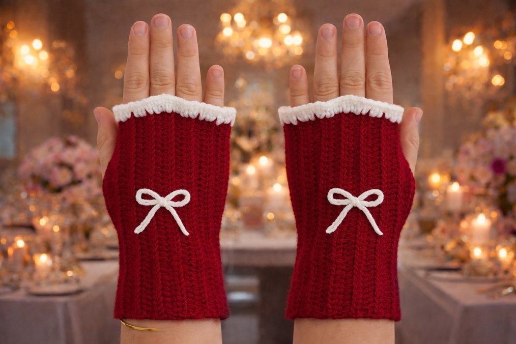 Kırmızı Örgü Kadın Eldiven - Görsel 3