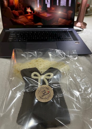 Bej ve Siyah Örgü Kadın Eldiven el emeği - Görsel 9