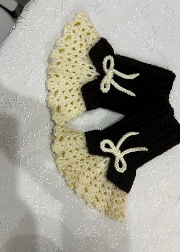 Bej ve Siyah Örgü Kadın Eldiven el emeği - Görsel 3