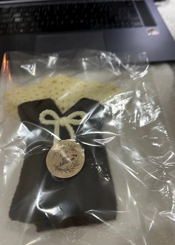 Bej ve Siyah Örgü Kadın Eldiven el emeği - Görsel 5