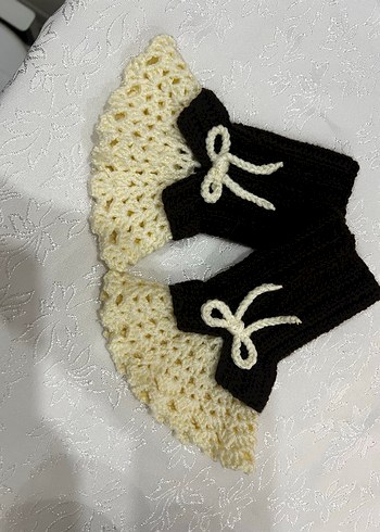 Bej ve Siyah Örgü Kadın Eldiven el emeği - Görsel 4