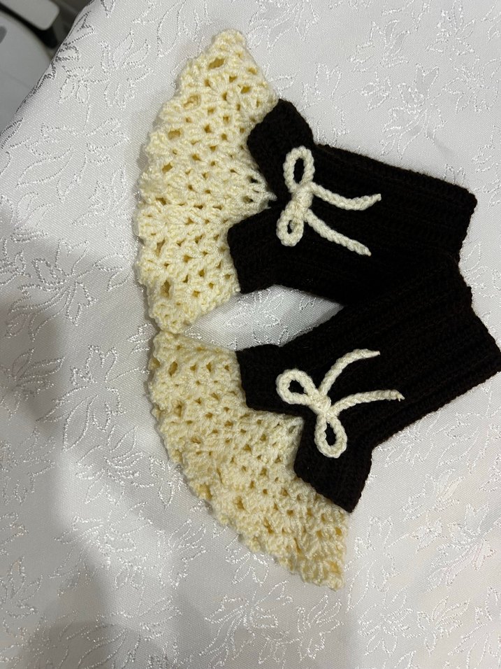 Bej ve Siyah Örgü Kadın Eldiven el emeği - Görsel 3
