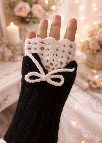 Mavi ve Krem Örgü Kadın Eldiven - Görsel 7