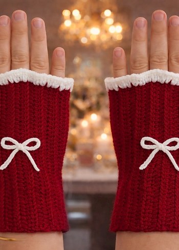 Mavi ve Krem Örgü Kadın Eldiven - Görsel 10