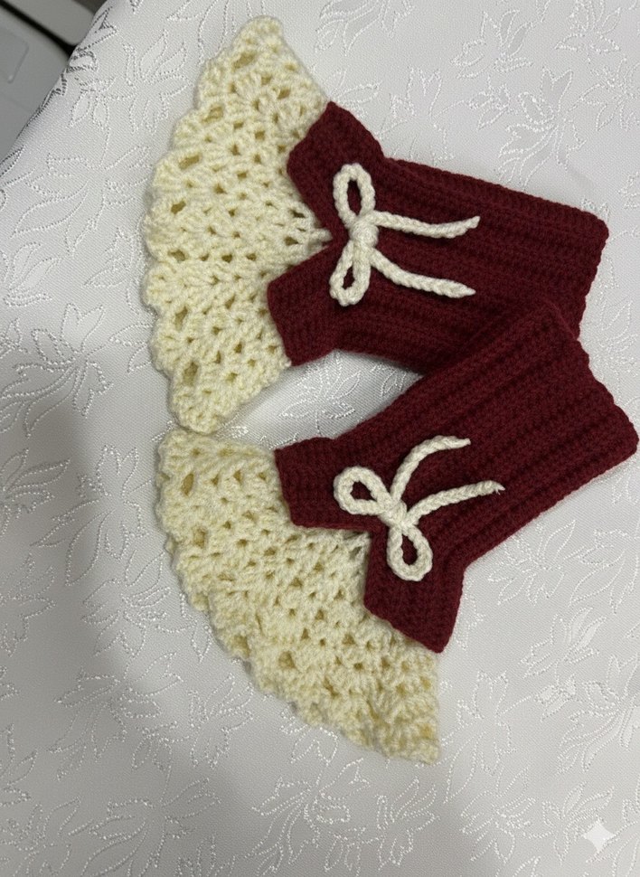 Mavi ve Krem Örgü Kadın Eldiven - Görsel 4