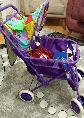 Renkli Mor  oyuncak Bebek Arabası - Görsel 2