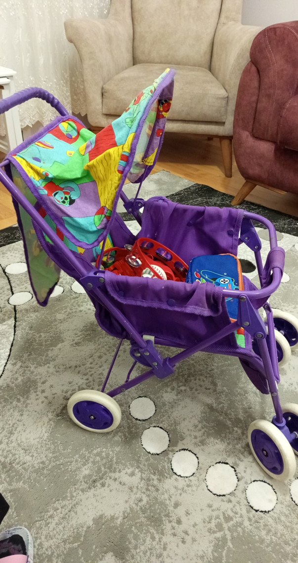 Renkli Mor  oyuncak Bebek Arabası - Görsel 2
