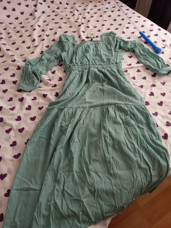 yeşil Uzun Kollu Pilili Kadın Elbise - Görsel 2