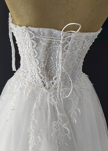 Beyaz Mini Straplez Gelinlik after - Görsel 3