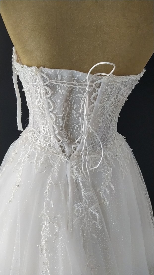 Beyaz Mini Straplez Gelinlik after - Görsel 3