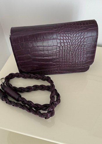 Mürdüm Deri Yılan Desenli Kadın Çanta - Görsel 3