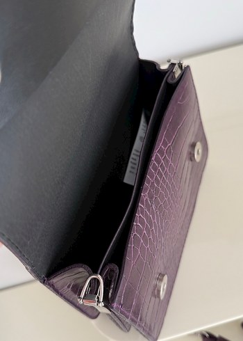 Mürdüm Deri Yılan Desenli Kadın Çanta - Görsel 4