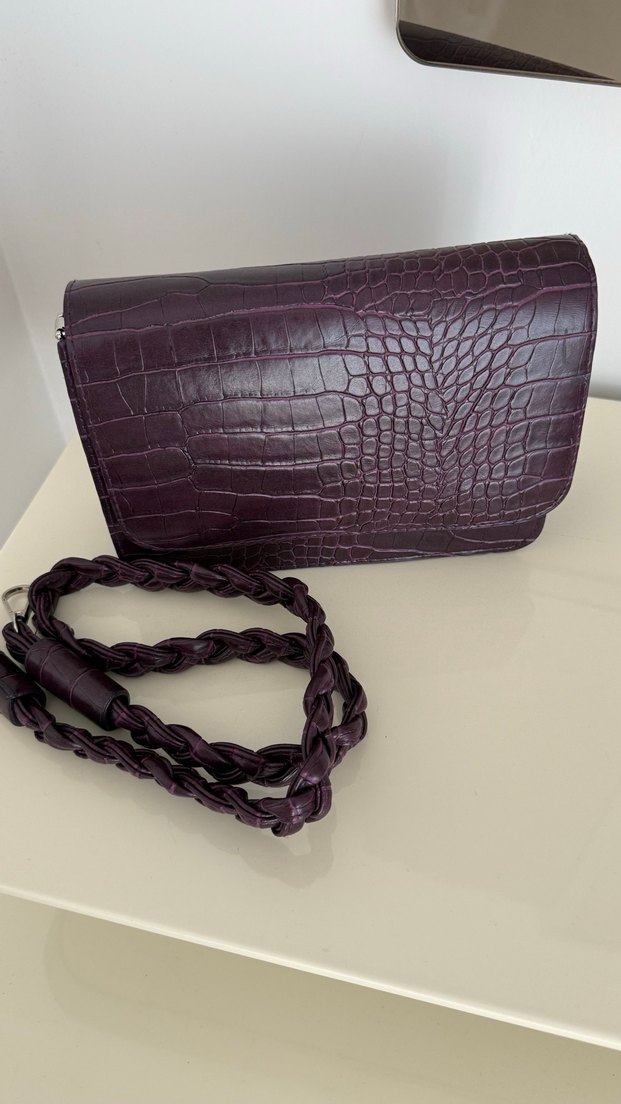 Mürdüm Deri Yılan Desenli Kadın Çanta - Görsel 3