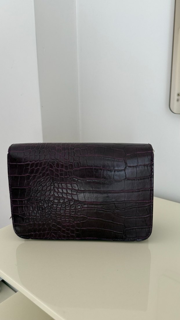 Mürdüm Deri Yılan Desenli Kadın Çanta - Görsel 2