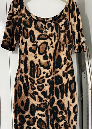 Kahverengi Leopar Desenli Mini Elbise - Görsel 2