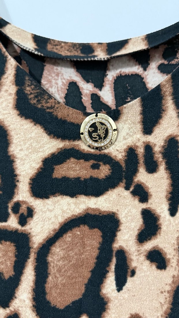 Kahverengi Leopar Desenli Mini Elbise - Görsel 3