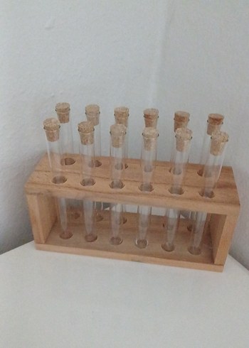 Beden Mantarlı Cam Tüpler ve Ahşap Stand baharatlık