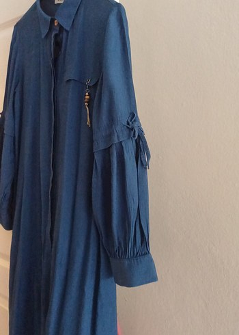 42 Beden lacivert Renk Düğmeli Uzun Kollu Denim Tunik