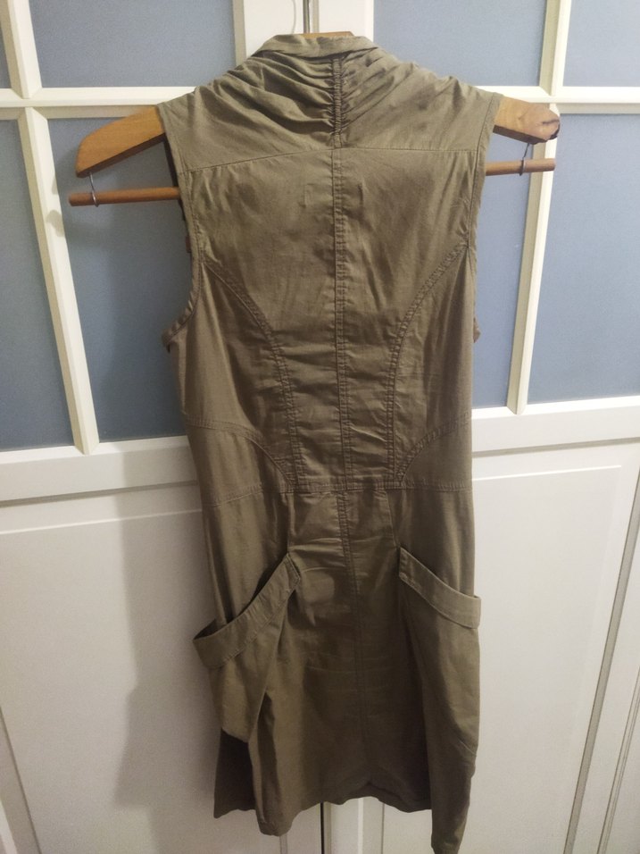 Kolsuz Midi Keten Elbise - Görsel 2