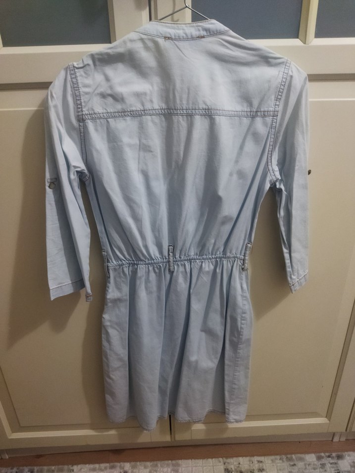 Düğmeli Uzun Kollu Denim Midi Elbise - Görsel 2