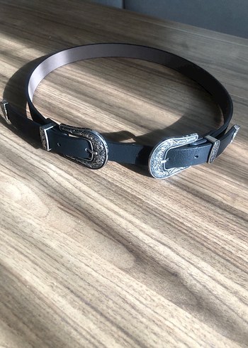 Çift Tokalı Siyah suni Deri Kadın Kemer - Görsel 3