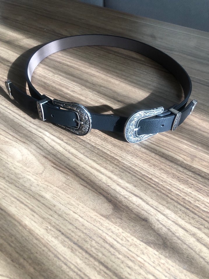 Çift Tokalı Siyah suni Deri Kadın Kemer - Görsel 3