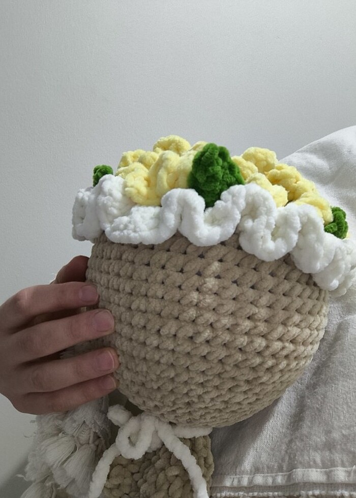 Örgü papatya buketi - Görsel 5