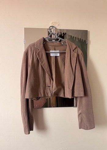 Kahverengi Keten Kadın Blazer Ceket
