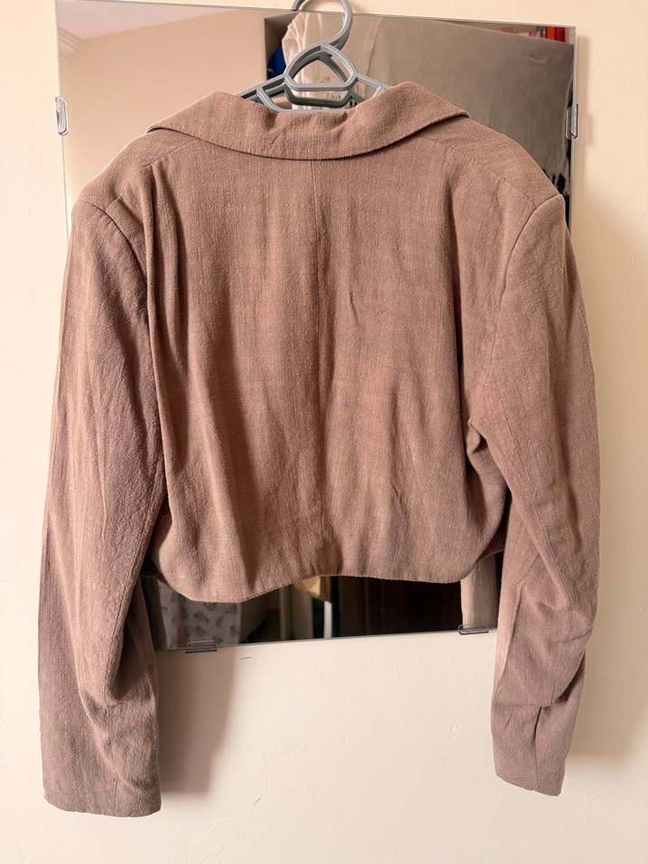 Kahverengi Keten Kadın Blazer Ceket - Görsel 4