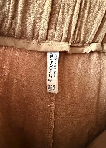 Kadın Kahverengi Yüksek Bel Keten Midi Şort - Görsel 2