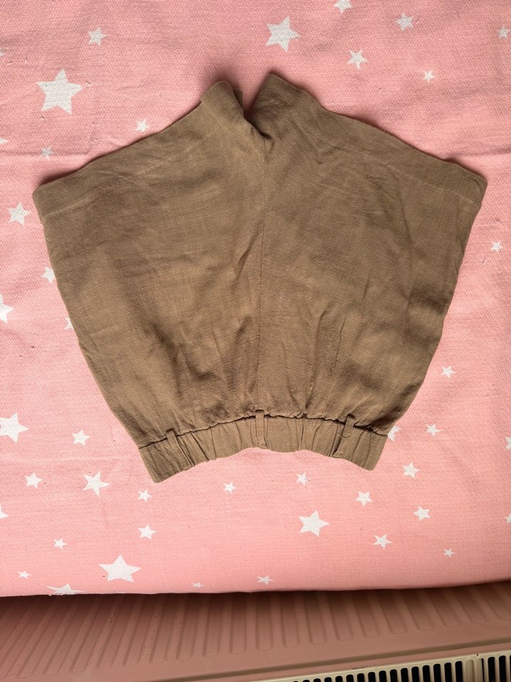 Kadın Kahverengi Yüksek Bel Keten Midi Şort - Görsel 4