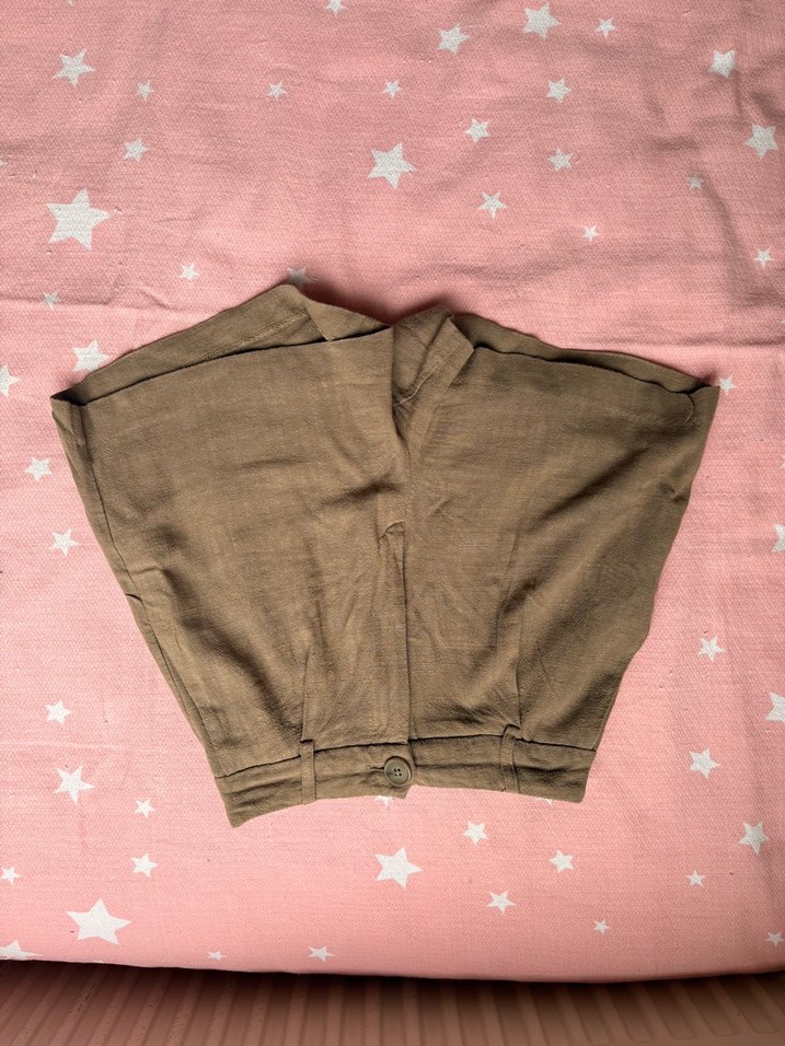 Kadın Kahverengi Yüksek Bel Keten Midi Şort - Görsel 3