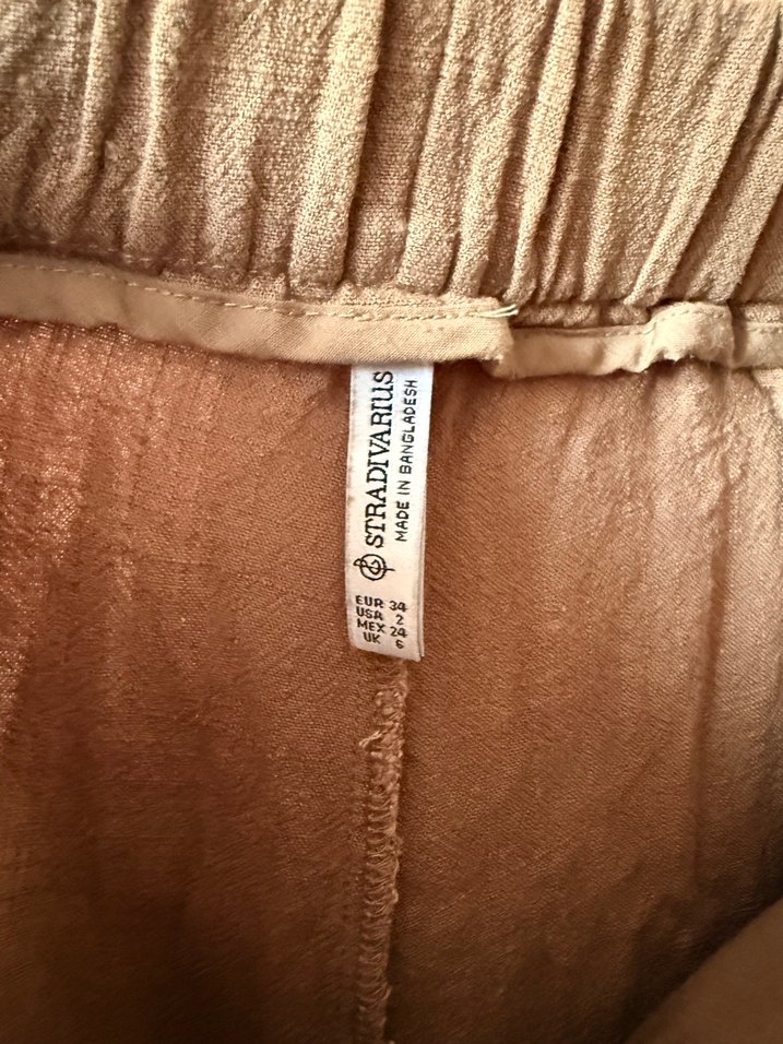 Kadın Kahverengi Yüksek Bel Keten Midi Şort - Görsel 2