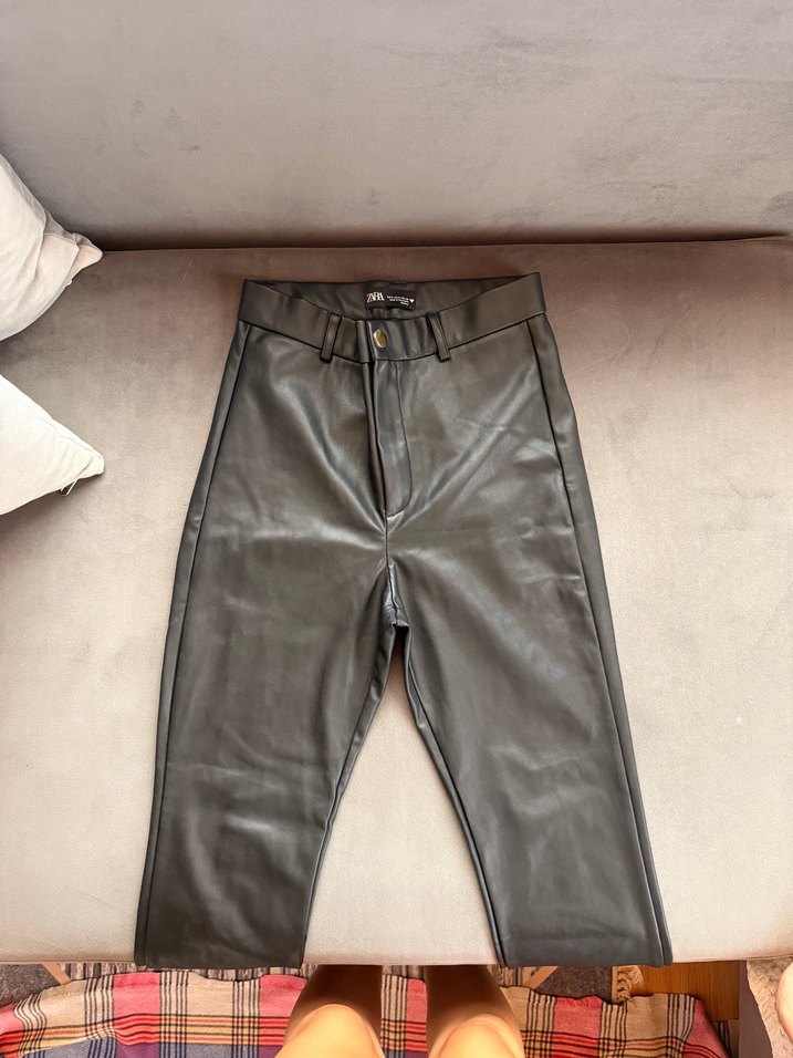 Siyah Deri kadın pantolon - Görsel 2